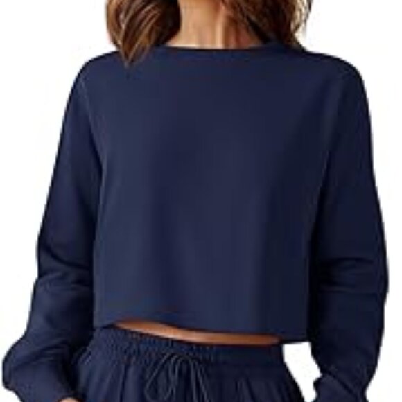 ZESICA Women's Size M Blue Long Sleeve Crop Top and Pants 2 Piece Jogger NWOT - Picture 2 of 6